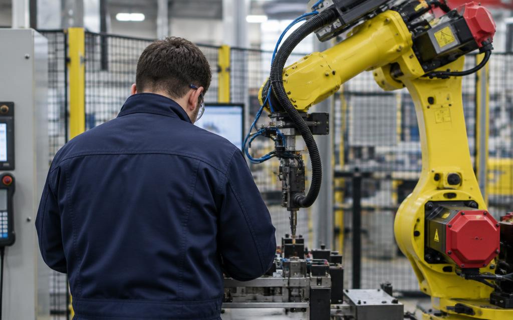 Technician at a robot cell